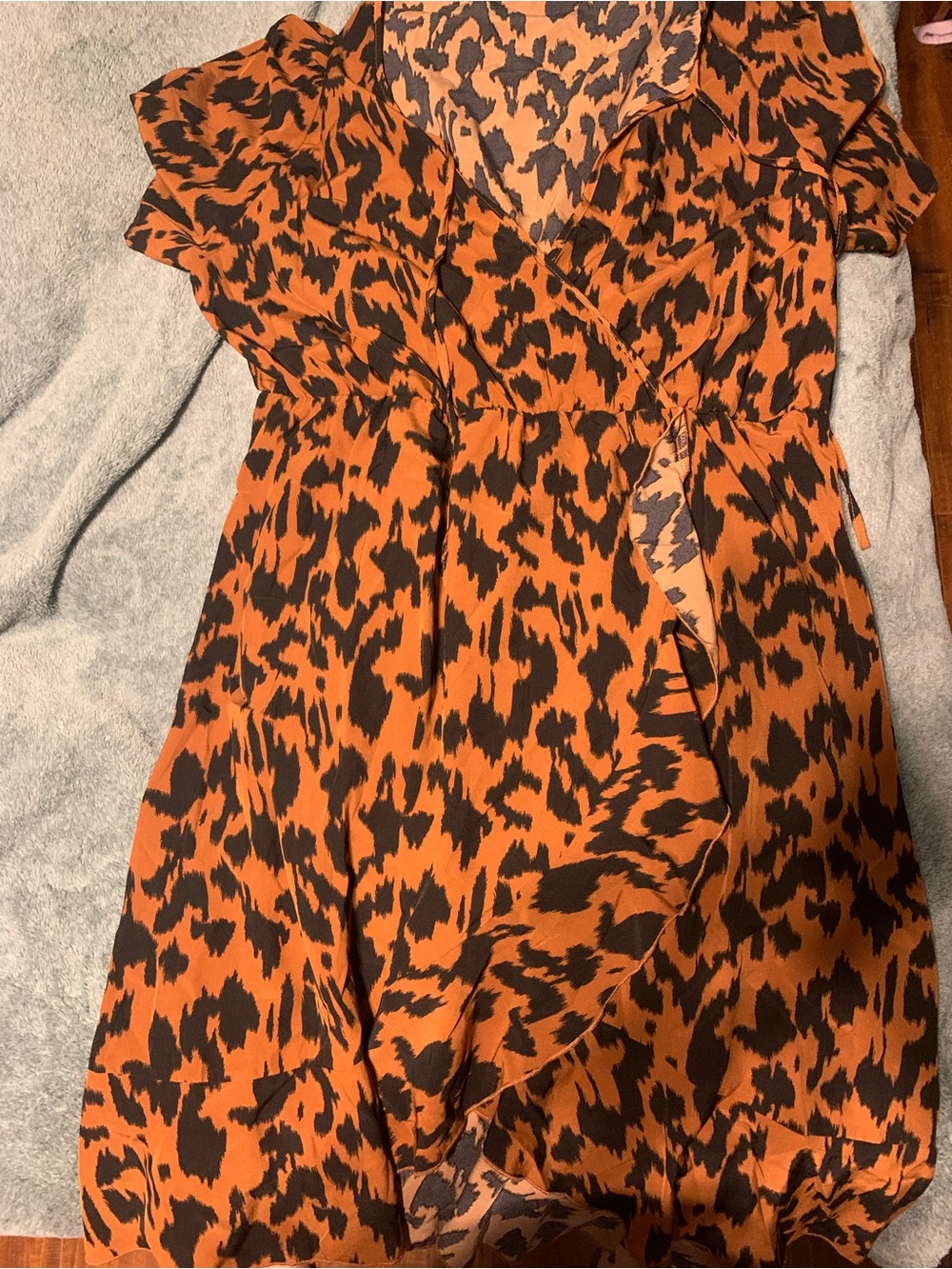 Orange and Black Animal Print Wrap Dress